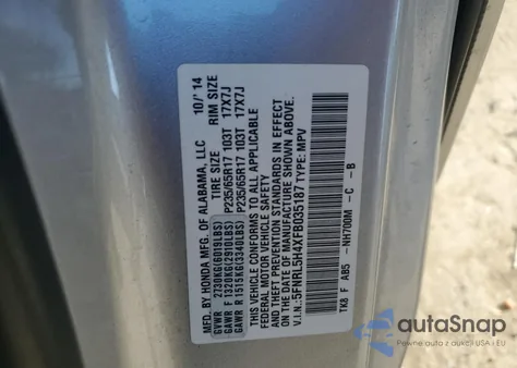 2015 Honda Odyssey Ex z USA, uszkodzony, nr VIN 5FNRL5H4XFB035187